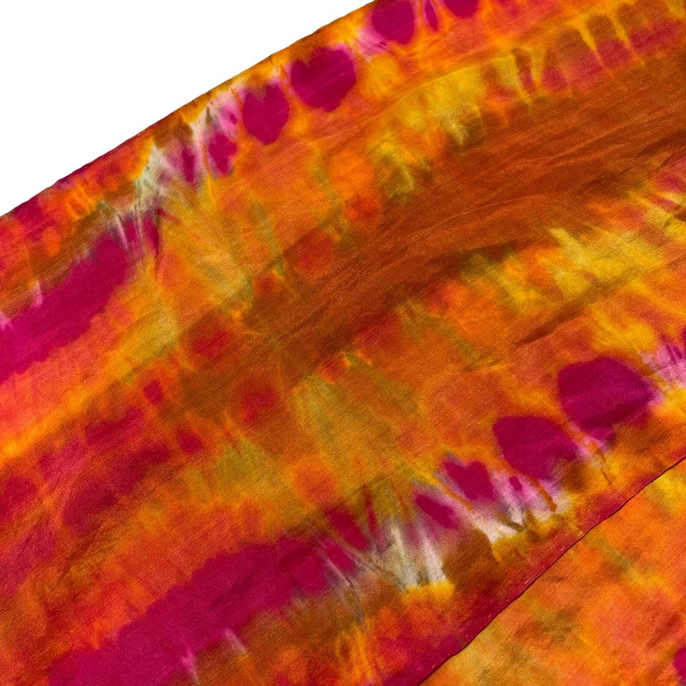 Womens Unbranded Rectangular Silk Scarf Orange Handmade Rolled Edges 57x11"